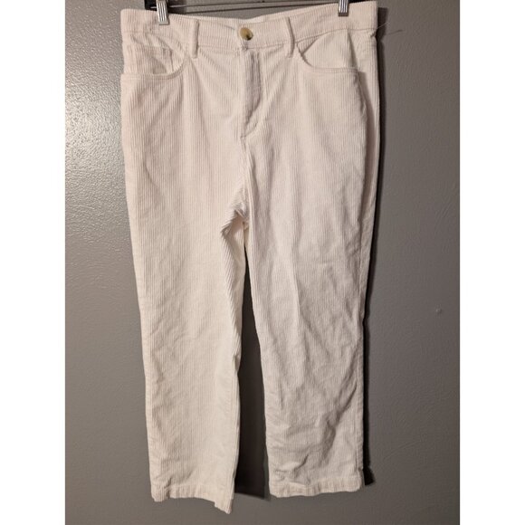 LOFT Women’s White Corduroy Pants Size 10P Cropped Straight Stretch - Picture 2 of 5